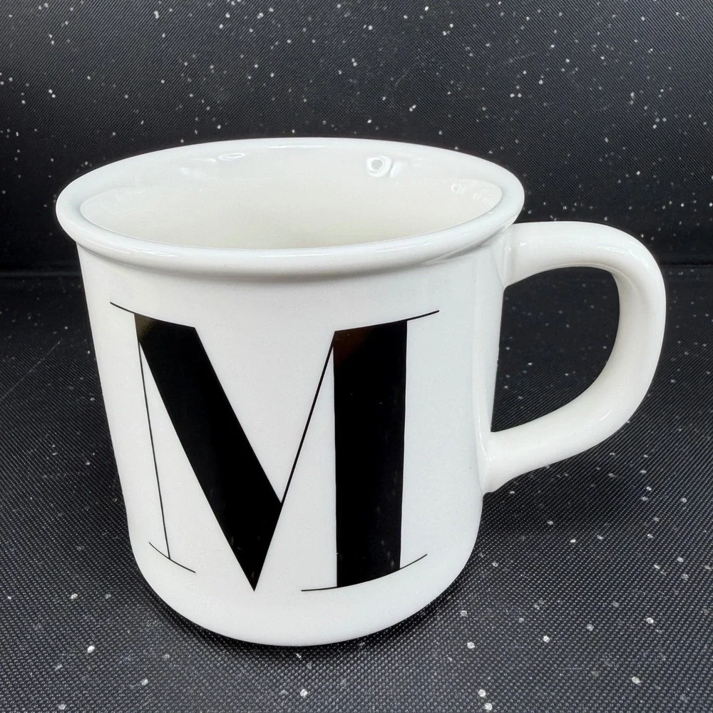 Pottery Barn Initial M Monogram Coffee Mug White Black Ceramic Campfire Style
